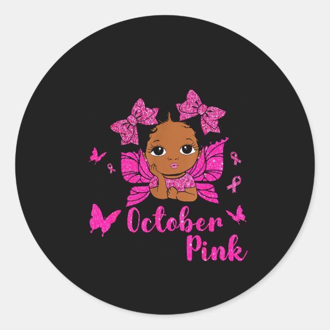 Messy Bun In October We Wear Nk Breast Cancer Blac Classic Round Sticker (Front)