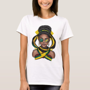 Messy Bun Jamaican Jamaica Flag Womens T-Shirt