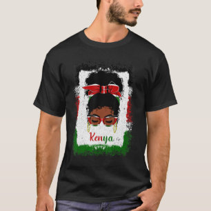 Messy Bun Kenyan Kenya Flag Womens Woman Girl T-Shirt