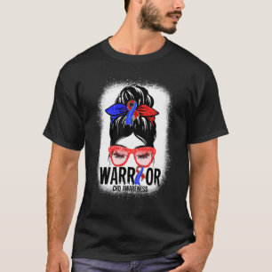 Messy Bun Leopard Blue & Red Ribbon Chd Warrior T-Shirt