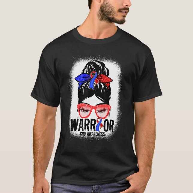 Messy Bun Leopard Blue & Red Ribbon Chd Warrior T-Shirt (Front)
