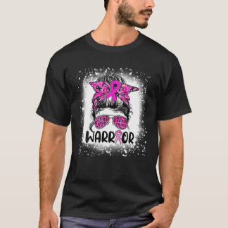 Messy Bun Leopard Glasses Warrior Breast Cancer Aw T-Shirt