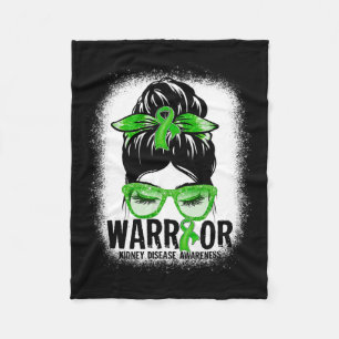 Messy Bun Leopard Green Ribbon Kidney Disease Warr Fleece Blanket