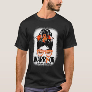Messy Bun Leopard Orange Ribbon Leukaemia Warrior T-Shirt