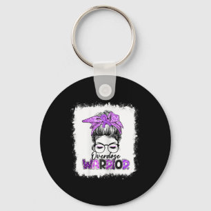 Messy Bun Leopard Print Purple Ribbon Overdose Awa Keychain