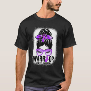Messy Bun Leopard Purple Ribbon Epilepsy Warrior T-Shirt