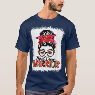 Messy Bun Leopard Red Ribbon Blood Cancer Warrior T-Shirt