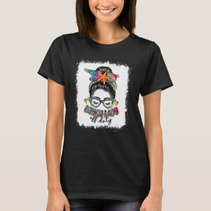 Messy Bun Leopard Tie Dye Lunch Lady Off Duty Summ T-Shirt