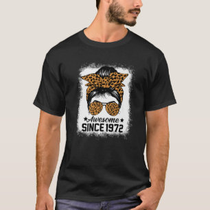 Messy Bun Leoprad Awesome Since 1972 50 Years Old T-Shirt