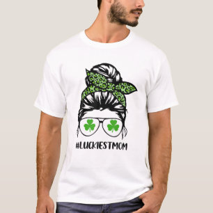 Messy Bun Luckiest Mom St. Patrick's Day T-Shirt