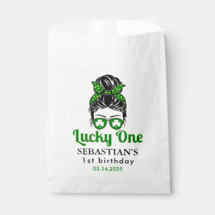  Messy Bun Lucky One 1st Birthday Girl  Favour Bag