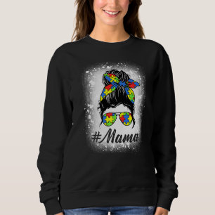 Messy Bun Mama Autism Puzzle Autism Awareness Wome Sweatshirt