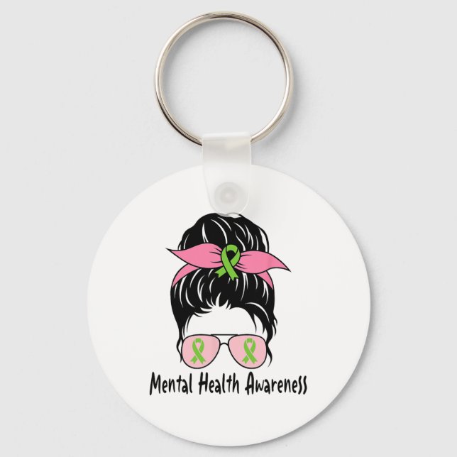 Messy Bun Mental Health Problems Gift Mental Healt Keychain (Front)