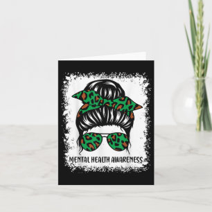 Messy Bun Mental Health S Awareness Green Ribbon _ Card