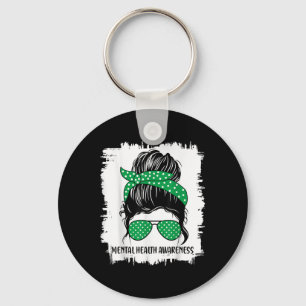 Messy Bun Mental Health S Awareness Green Ribbon _ Keychain