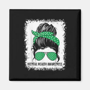 Messy Bun Mental Health S Awareness Green Ribbon _ Magnet