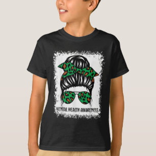Messy Bun Mental Health S Awareness Green Ribbon _ T-Shirt