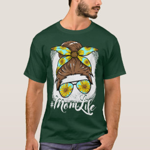 Messy Bun Mom Life Sunflower Hippie MomLife Women  T-Shirt