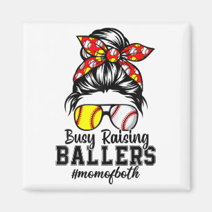 Messy Bun Mom Of Both Baseball Softball Busy Raisi Magnet