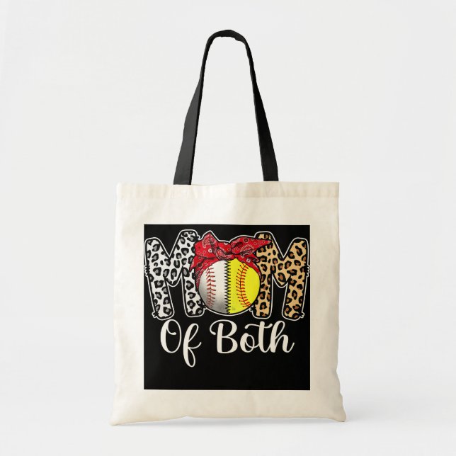 Messy Bun Mom Of Both Baseball Softball Mom Tote Bag (Front)