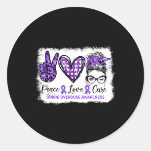 Messy Bun Peace Love Cure Purple Ribbon Opioid Ove Classic Round Sticker