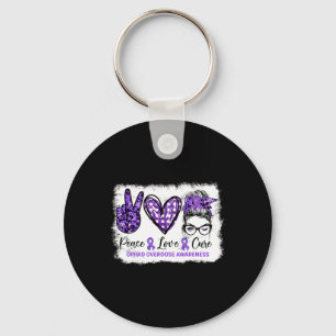 Messy Bun Peace Love Cure Purple Ribbon Opioid Ove Keychain