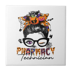 Messy Bun Pharmacy Technician Halloween Party Tile