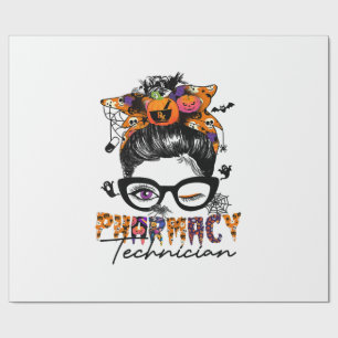 Messy Bun Pharmacy Technician Halloween Party Wrapping Paper