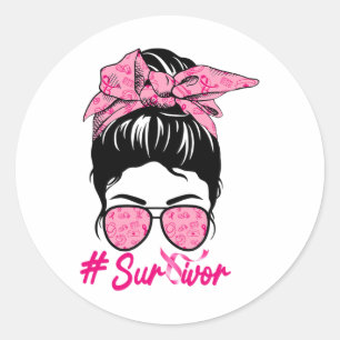 Messy Bun Pink Breast Cancer Awareness  Classic Round Sticker