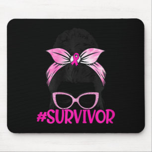 Messy Bun Pink Ribbon Breast Cancer Awareness Mouse Pad