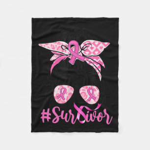 Messy Bun Pink Ribbon Leopard Breast Cancer Warrio Fleece Blanket