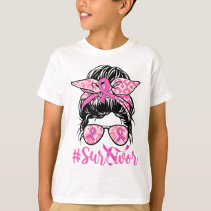 Messy Bun Pink Ribbon Leopard Breast Cancer Warrio T-Shirt
