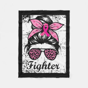 Messy Bun Pink Warrior Breast Cancer Awareness Fleece Blanket