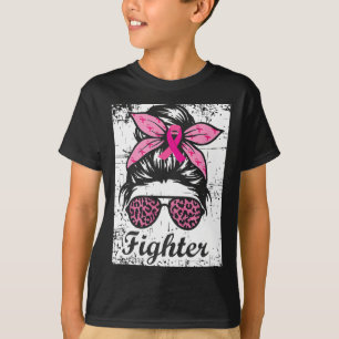 Messy Bun Pink Warrior Breast Cancer Awareness T-Shirt