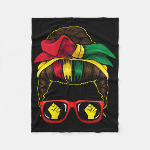 Messy Bun Power Fist Juneteenth Melanin African Am Fleece Blanket