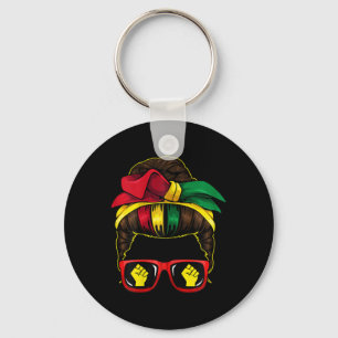 Messy Bun Power Fist Juneteenth Melanin African Am Keychain