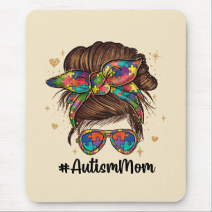 Messy Bun Proud Autism Mom Mouse Pad