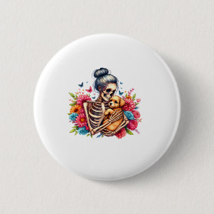 Messy Bun Skeleton Cute Puppy Dog Lovers Halloween 2 Inch Round Button