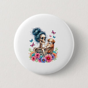 Messy Bun Skeleton Cute Puppy Dog Lovers Halloween 2 Inch Round Button