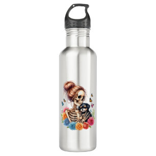 Messy Bun Skeleton Cute Puppy Dog Lovers Halloween 710 Ml Water Bottle
