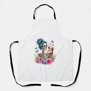 Messy Bun Skeleton Cute Puppy Dog Lovers Halloween Apron
