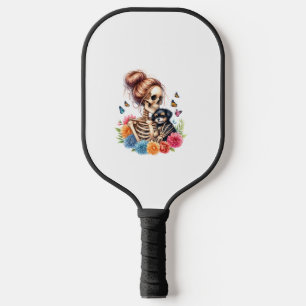 Messy Bun Skeleton Cute Puppy Dog Lovers Halloween Pickleball Paddle