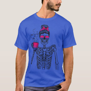 Messy Bun Skeleton Drinking Coffee Bisexual LGBTQ T-Shirt