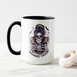 Messy Bun Skeleton "MUMMY VIBES" Coffee Mug