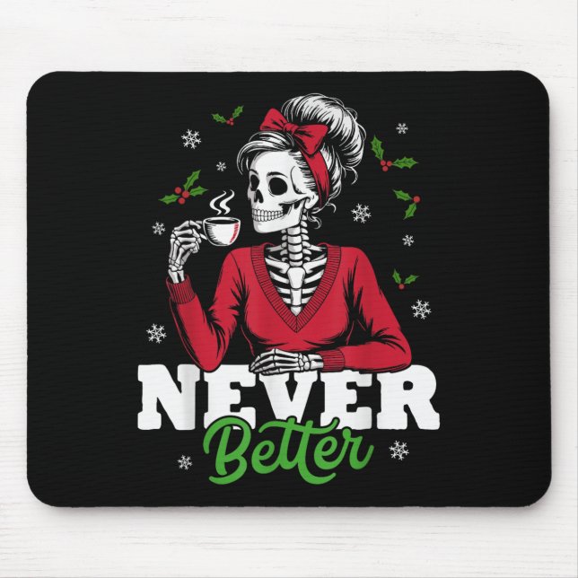 Messy Bun Skeleton Santa Coffee Xmas Funny Women S Mouse Pad (Front)