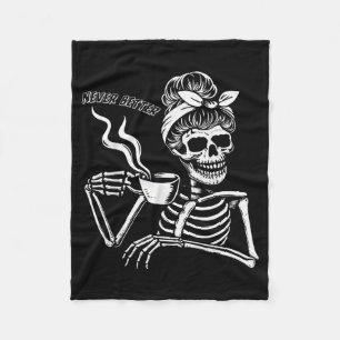 Messy Bun Skeleton Women Halloween Costume Never B Fleece Blanket