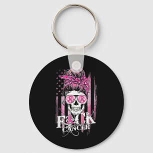Messy Bun Skull Breast Cancer Awareness Cancer Keychain