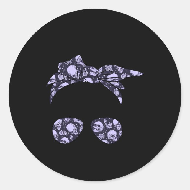 Messy Bun Skull With Flowers Print Sunglasses Goth Classic Round Sticker (Front)