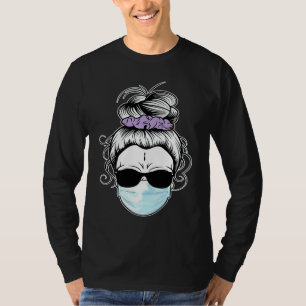 Messy Bun Skull  Women's Nurse Mask Halloween Grou T-Shirt