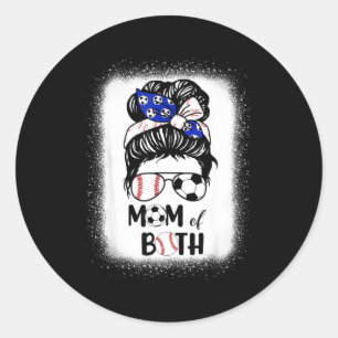 Messy bun soccer mom baseball mom of both mothers classic round sticker